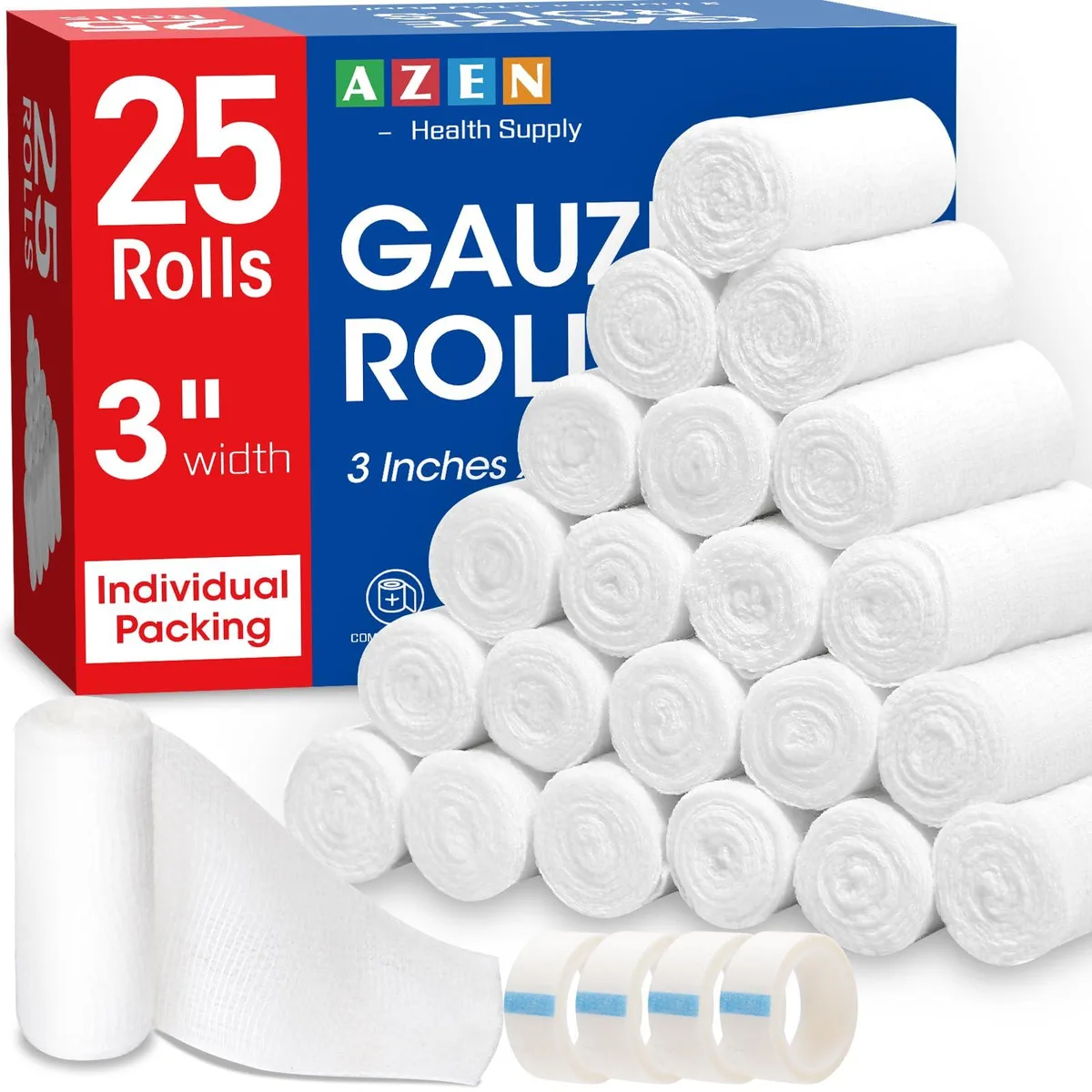 AZEN gauze25p-3in 25-pack 3 in x 4.1 yd first aid — product photo