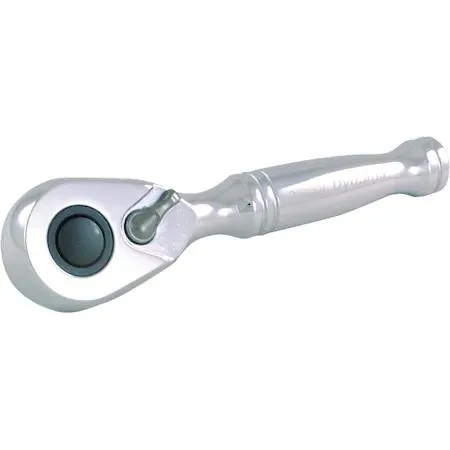 Chrome 3/8-inch drive stubby ratchet with 48-tooth mechanism and thumb reverse switch