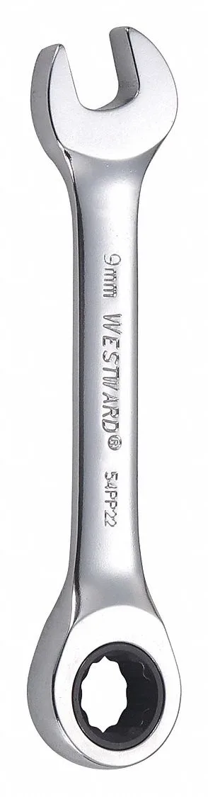 Chrome finished stubby combination wrench 9mm head