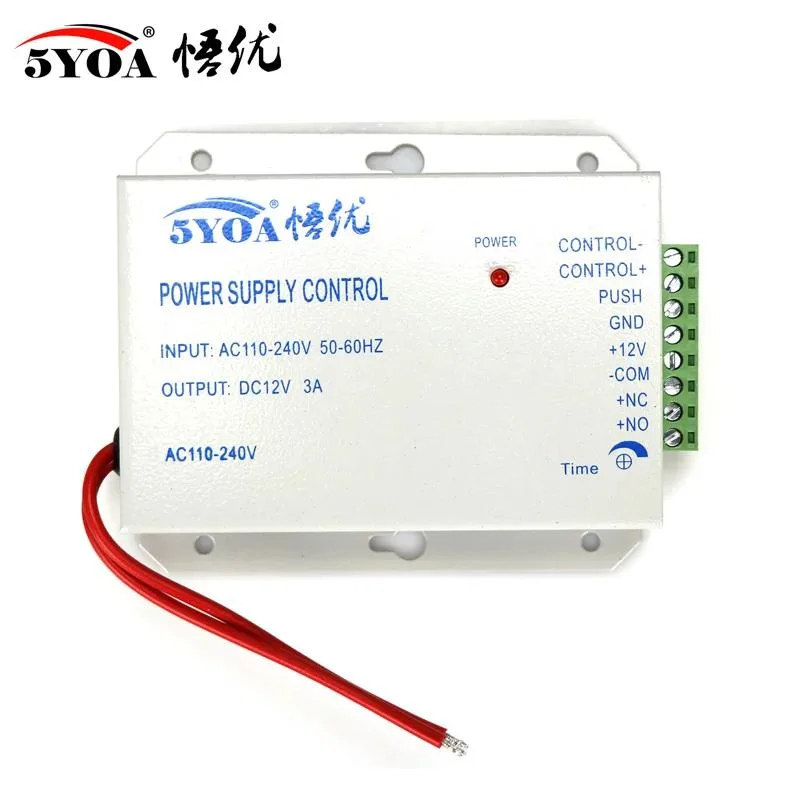 White rectangular power supply unit with metal casing and terminal connections