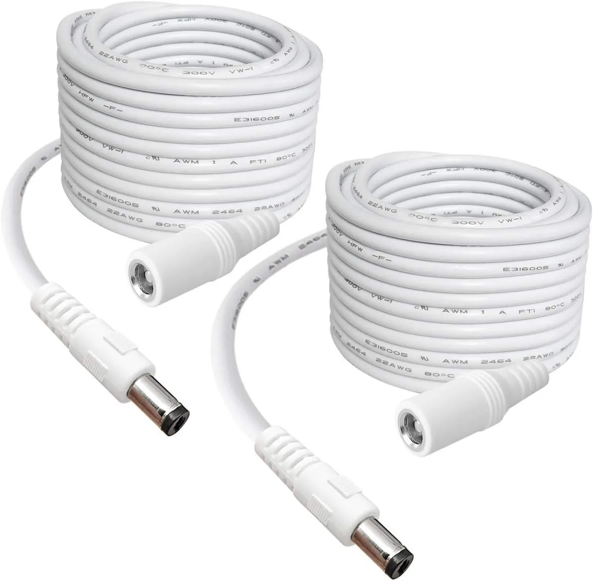BFKK BFKK 2-Pack 10ft 5.5mm x 2.1mm DC Power Extension Cable White — product photo