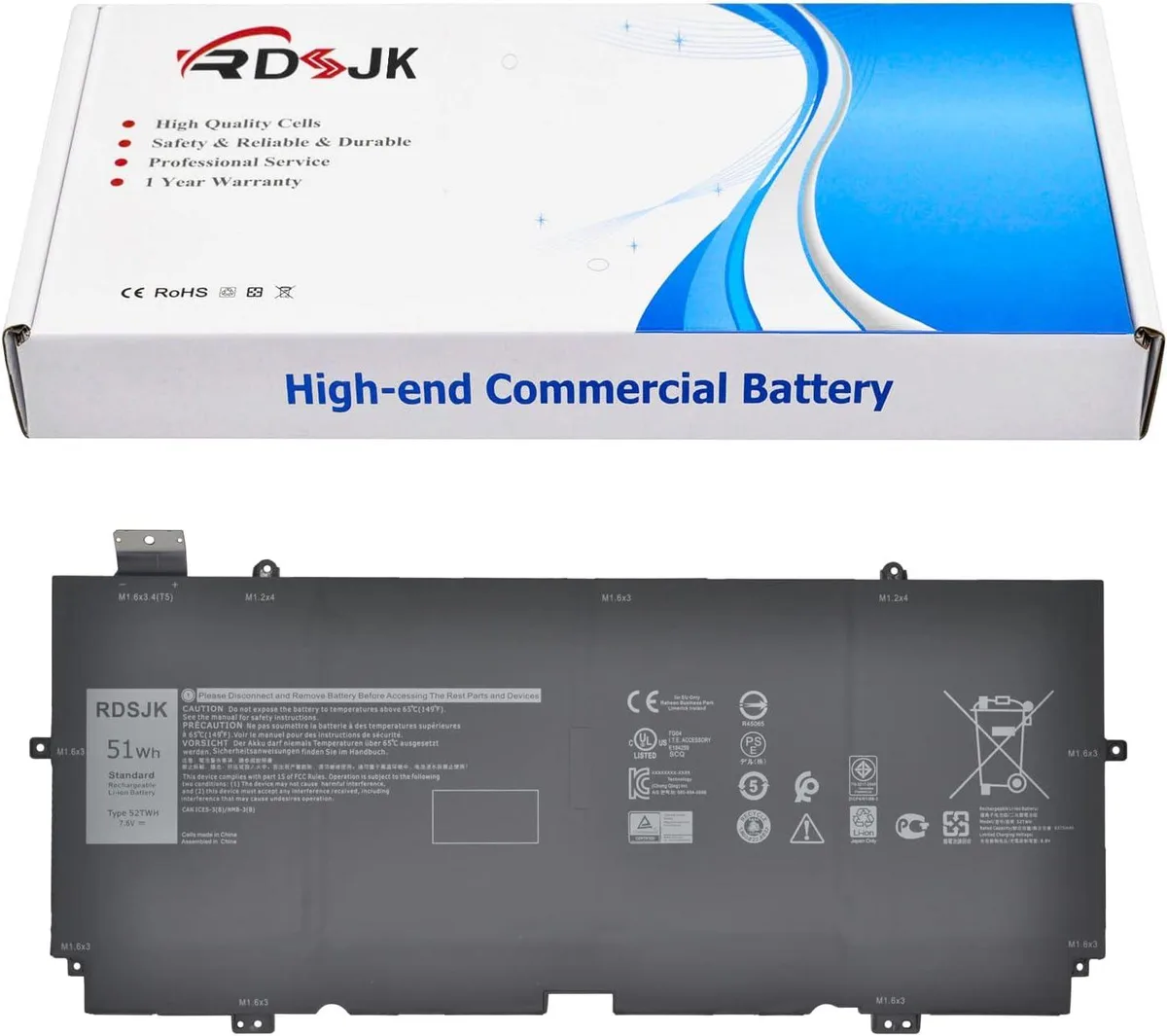 NShi NShi 52TWH laptop battery for Dell XPS 13 7390 2-in-1 7.6V 51Wh — product photo