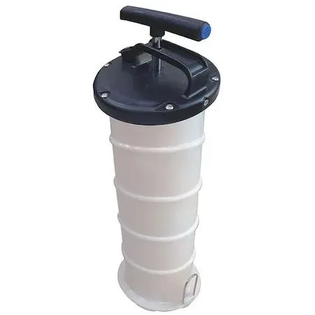 White plastic manual fluid evacuator with stabiliser base and pour spout