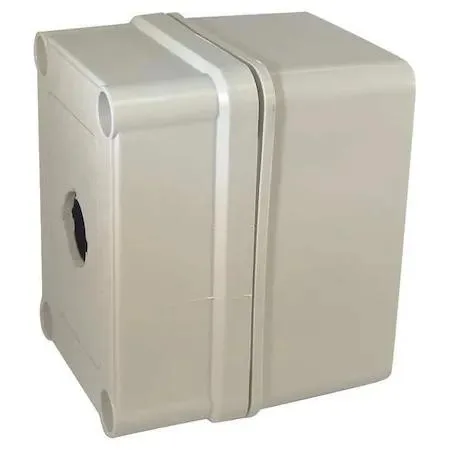 Grey rectangular plastic enclosure with single 22 mm cutout and corner screws