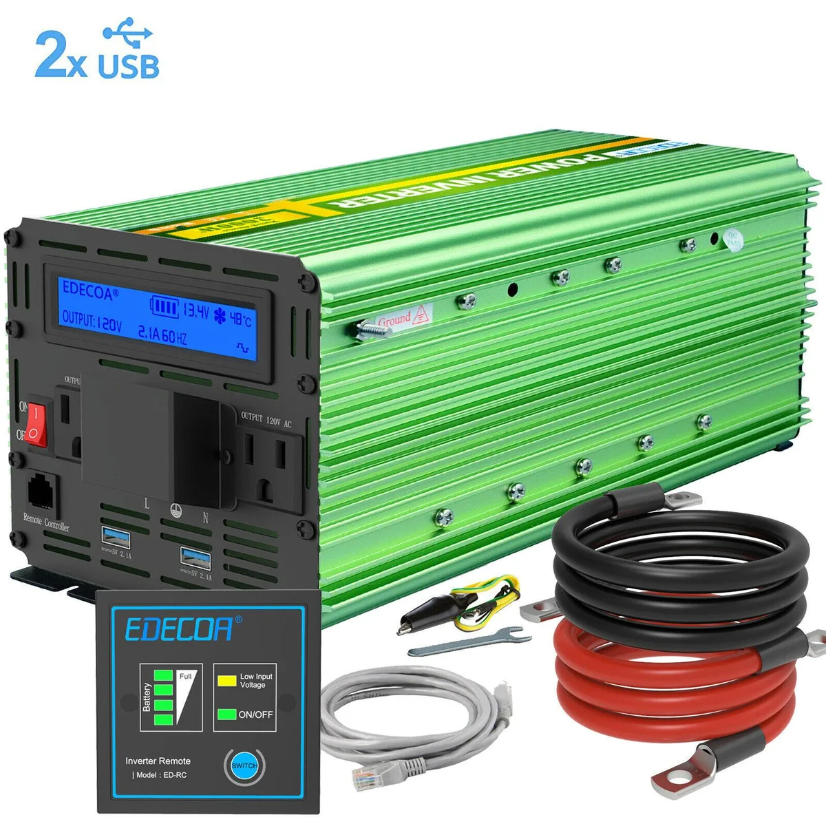 Value Brand Value Brand 3000 W 6000 W 12 V to 110/120 V AC LCD Cable Car RV EDECOA power inverter — product photo