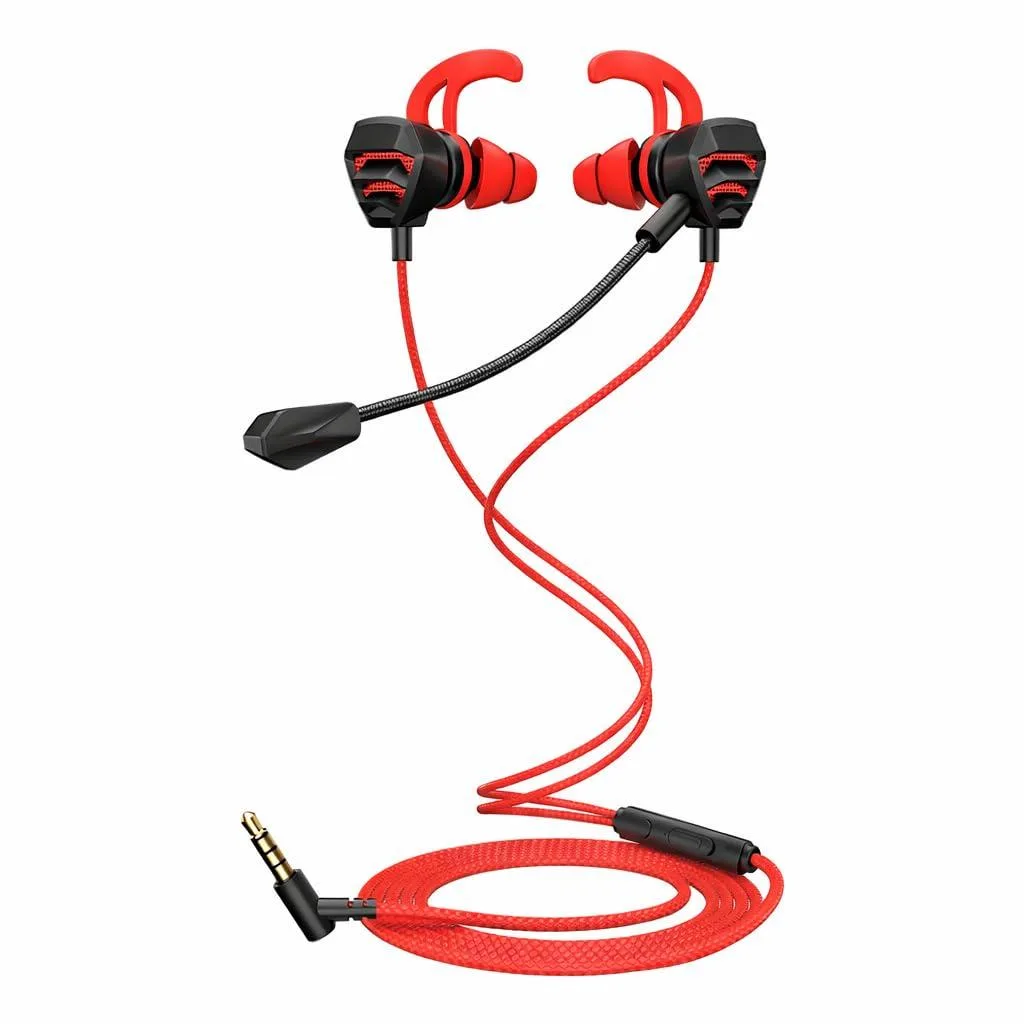 No Sew No Sew Wired Gaming Earbuds Detachable Dual Mic Red 3.5mm — product photo