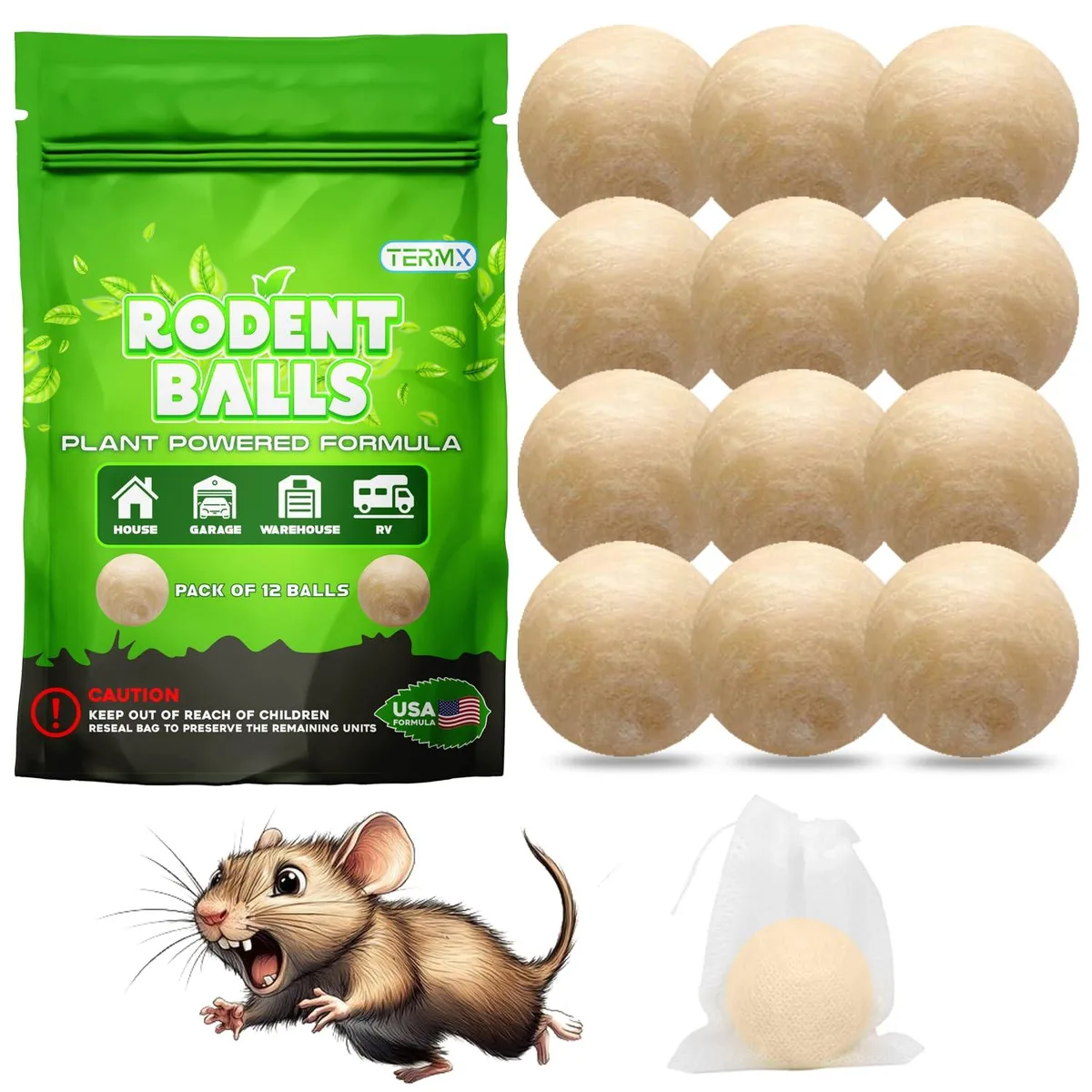 Twelve plant-based repellent balls with hanging string bags