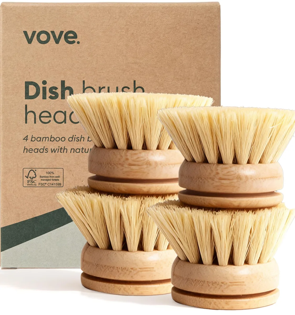 Four bamboo brush heads with natural bristles