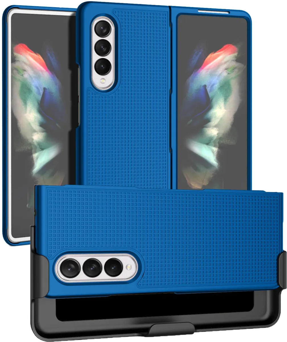 Nakedcellphone Nakedcellphone Grid Case + Belt Clip Holster Combo Blue for Samsung Galaxy Z Fold 3 5G — product photo
