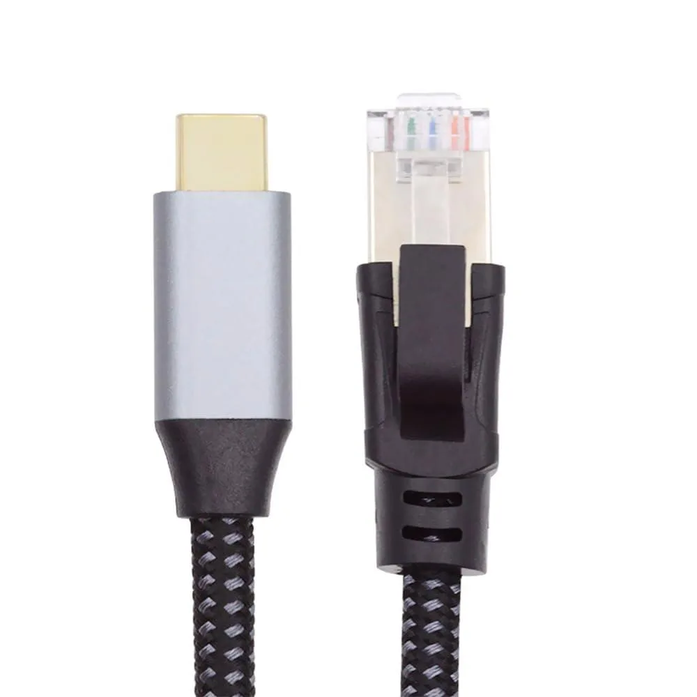 Black USB-C to RJ45 Ethernet cable 1.2m with aluminium connectors