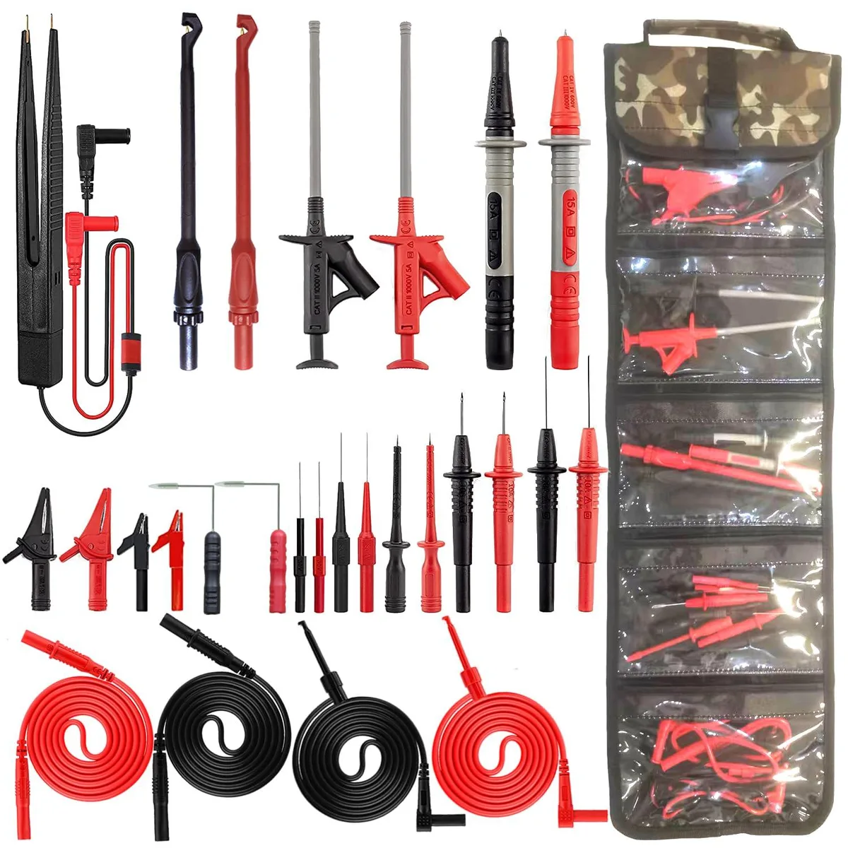 MAKEITPRO 28-piece multimeter test leads kit with roll-up tool bag