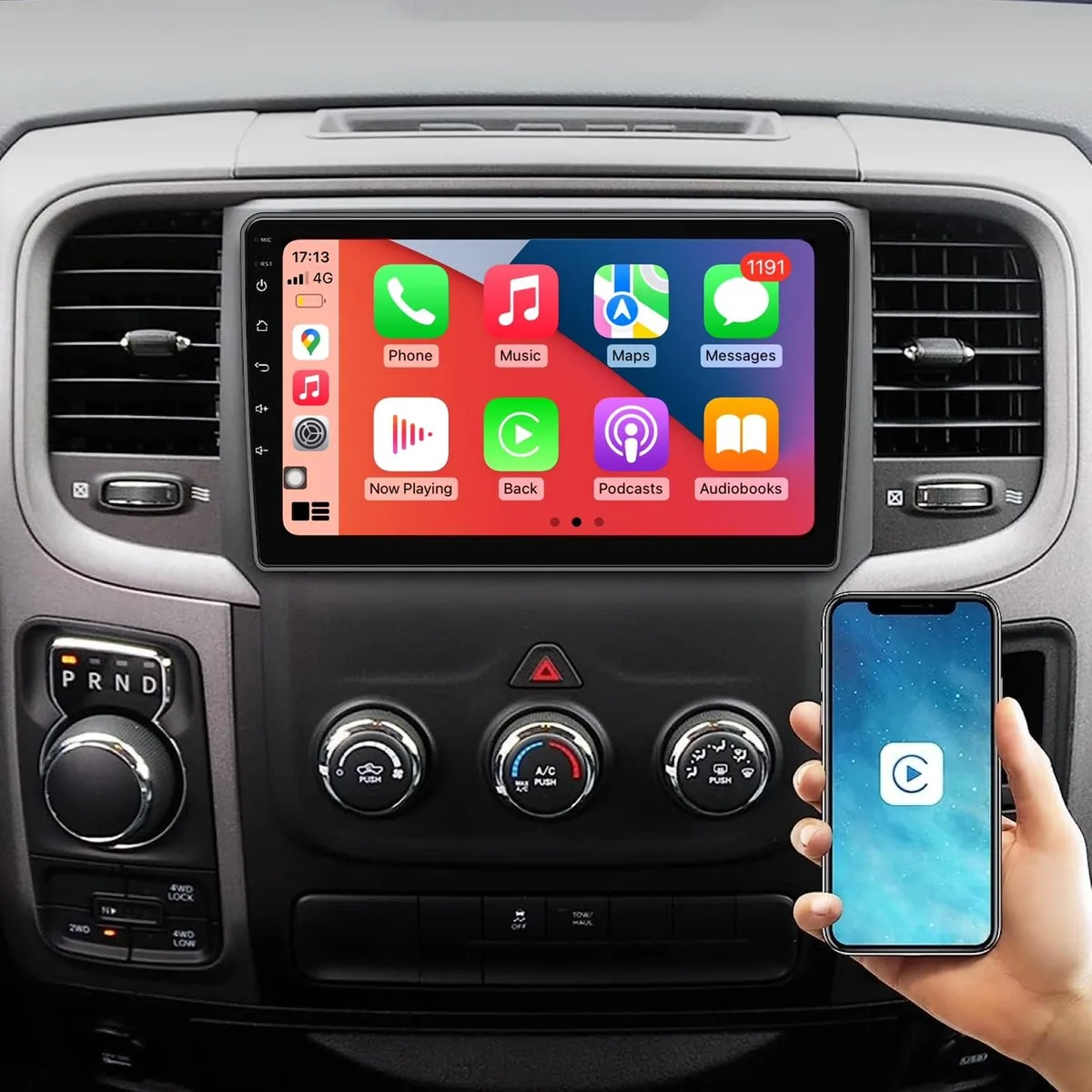 GSM Outdoors GSM Outdoors 2 in 1 accessory Android 12 2GB 32GB 9 inch IPS Dodge RAM 1500 2500 3500 2013-2018 Manual AC — product photo