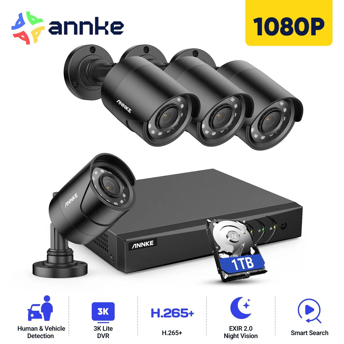 Annke Annke 8CH H.265+ 3K Lite Surveillance Security System 4×2MP IP66 Cameras 1TB — product photo