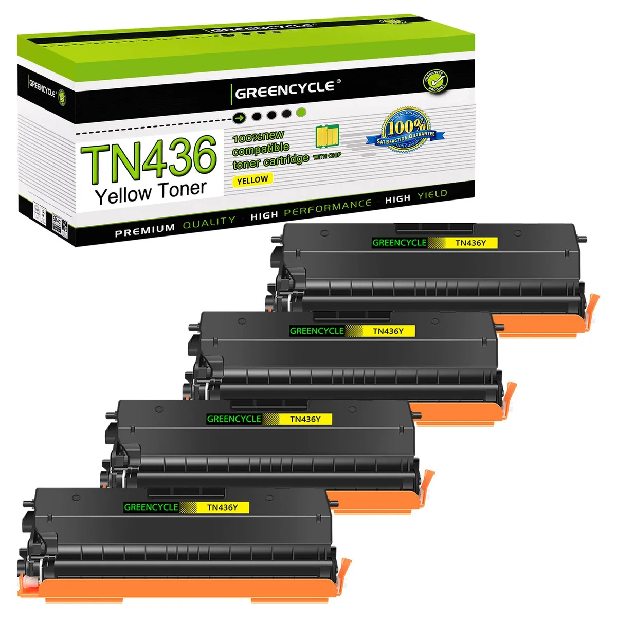 GREENCYCLE GREENCYCLE TN436 Yellow Toner Cartridge 4 Pack 6500 Pages — product photo