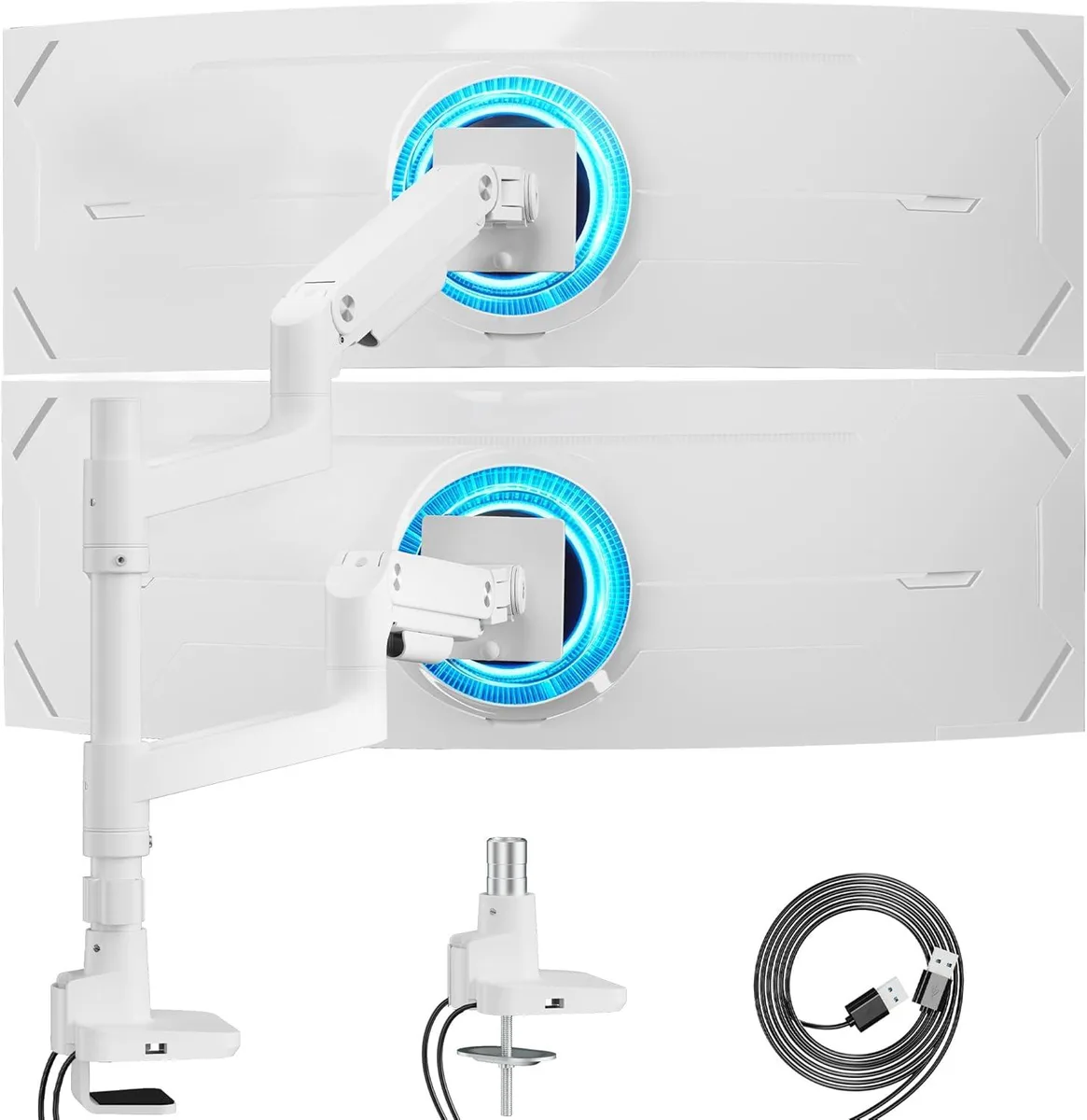 BFKK BFKK Dual Monitor Arm White 17-49 Inch 44 lbs USB-C USB-A Gas Spring VESA 75x75 100x100 — product photo