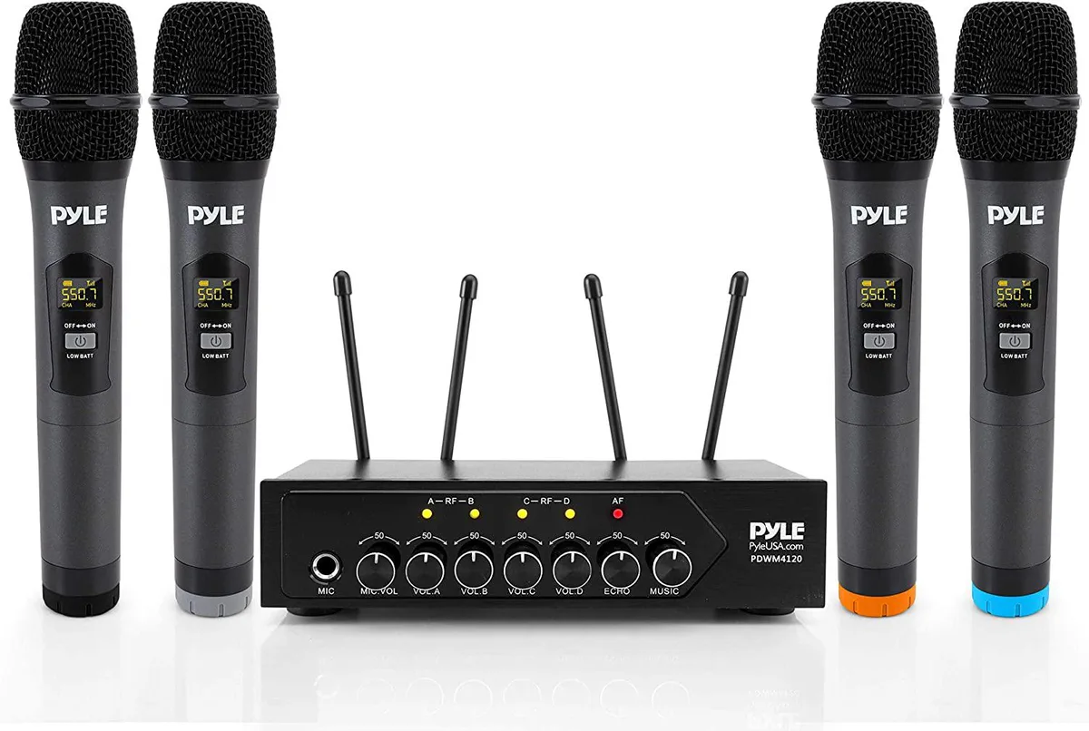 Pyle Pyle 4-Channel UHF Wireless Microphone System 50 Channels 3.5mm AUX — product photo