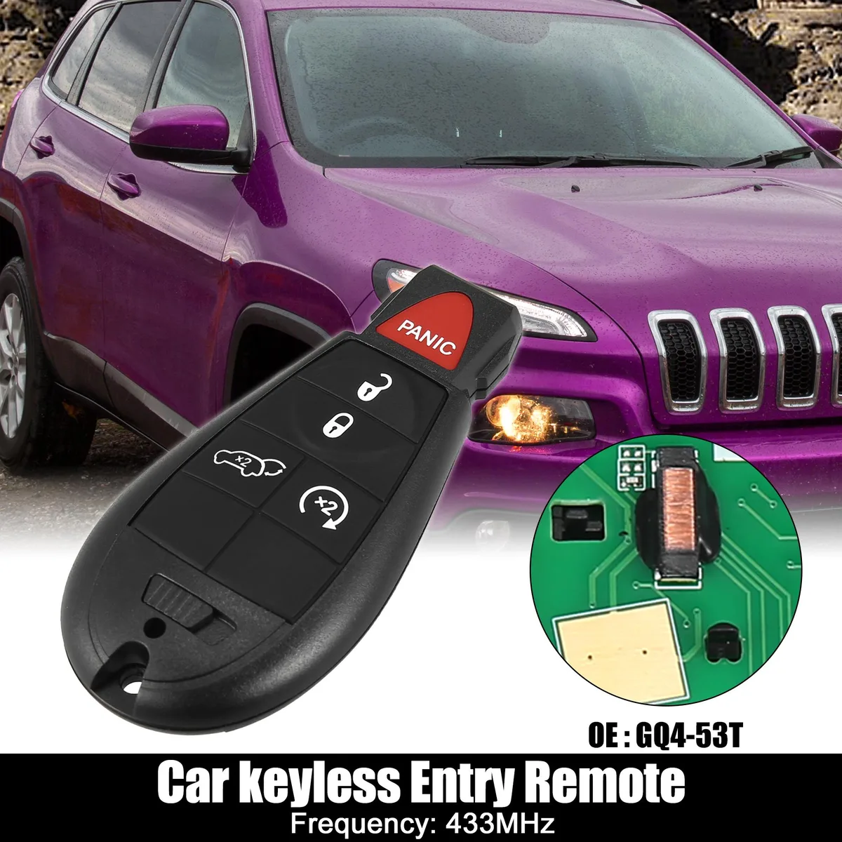 Unique-Bargains Unique-Bargains GQ4-53T 433MHz 5-Button Key Fob with Door Key for Jeep Cherokee 2014-2019 — product photo