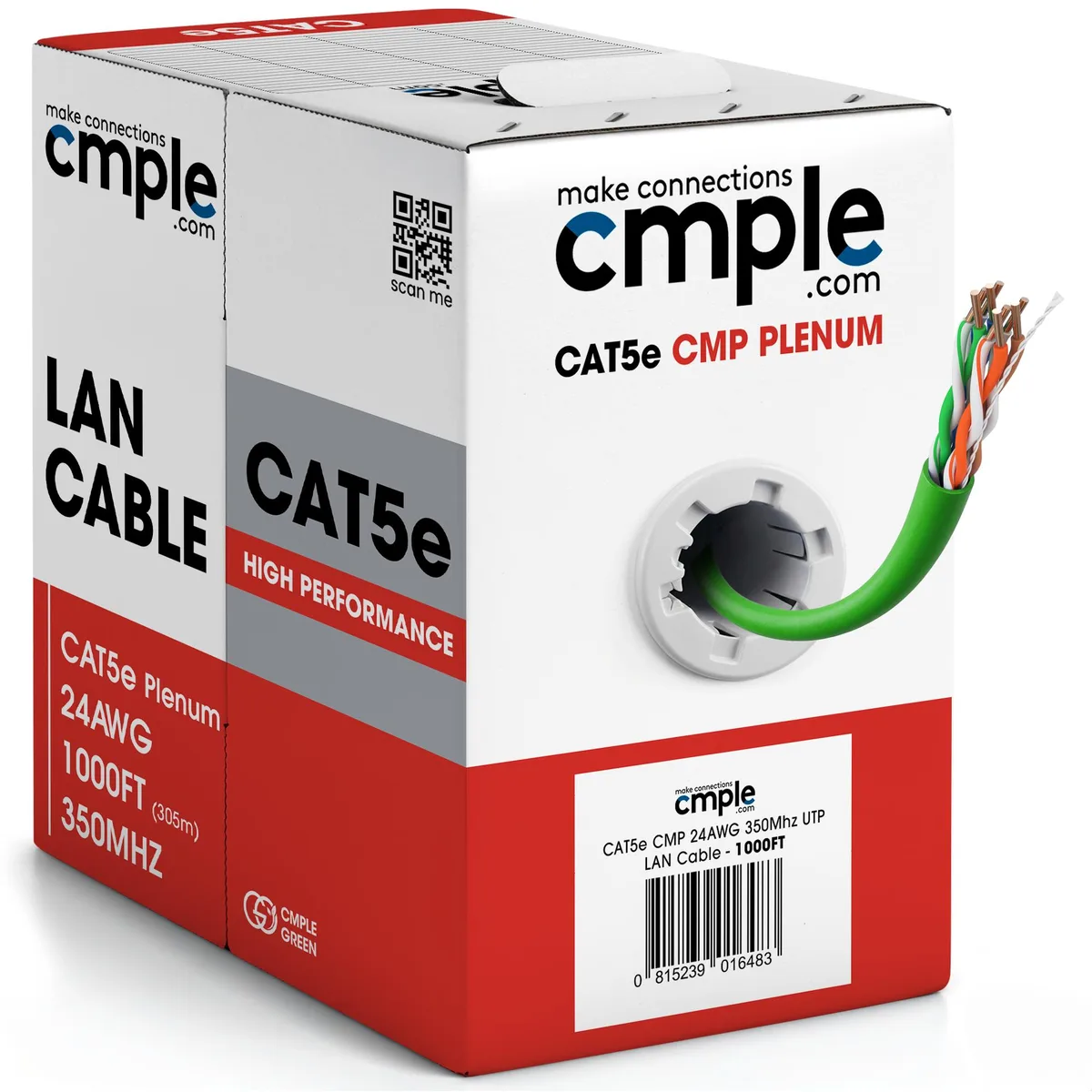 Green Cat5e plenum cable reel in pull-box, 1000ft bulk UTP solid conductor