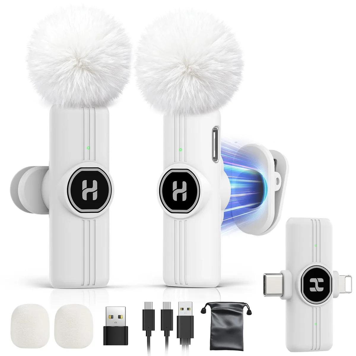 HEHOTTC M2 Wireless Lavalier Microphone White 3.5 mm 65 FT — product photo