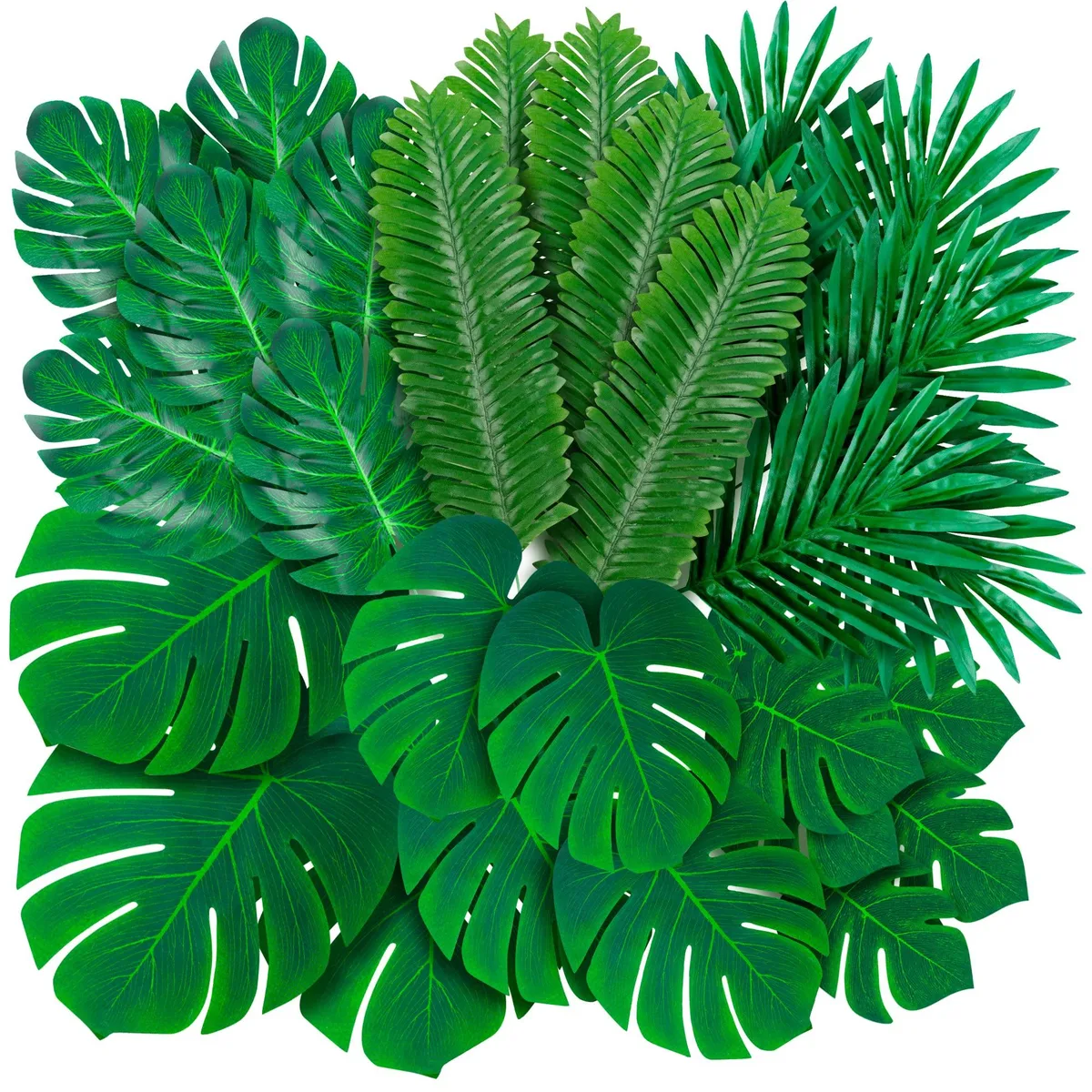 Bag of 108 green silk palm leaves with stems