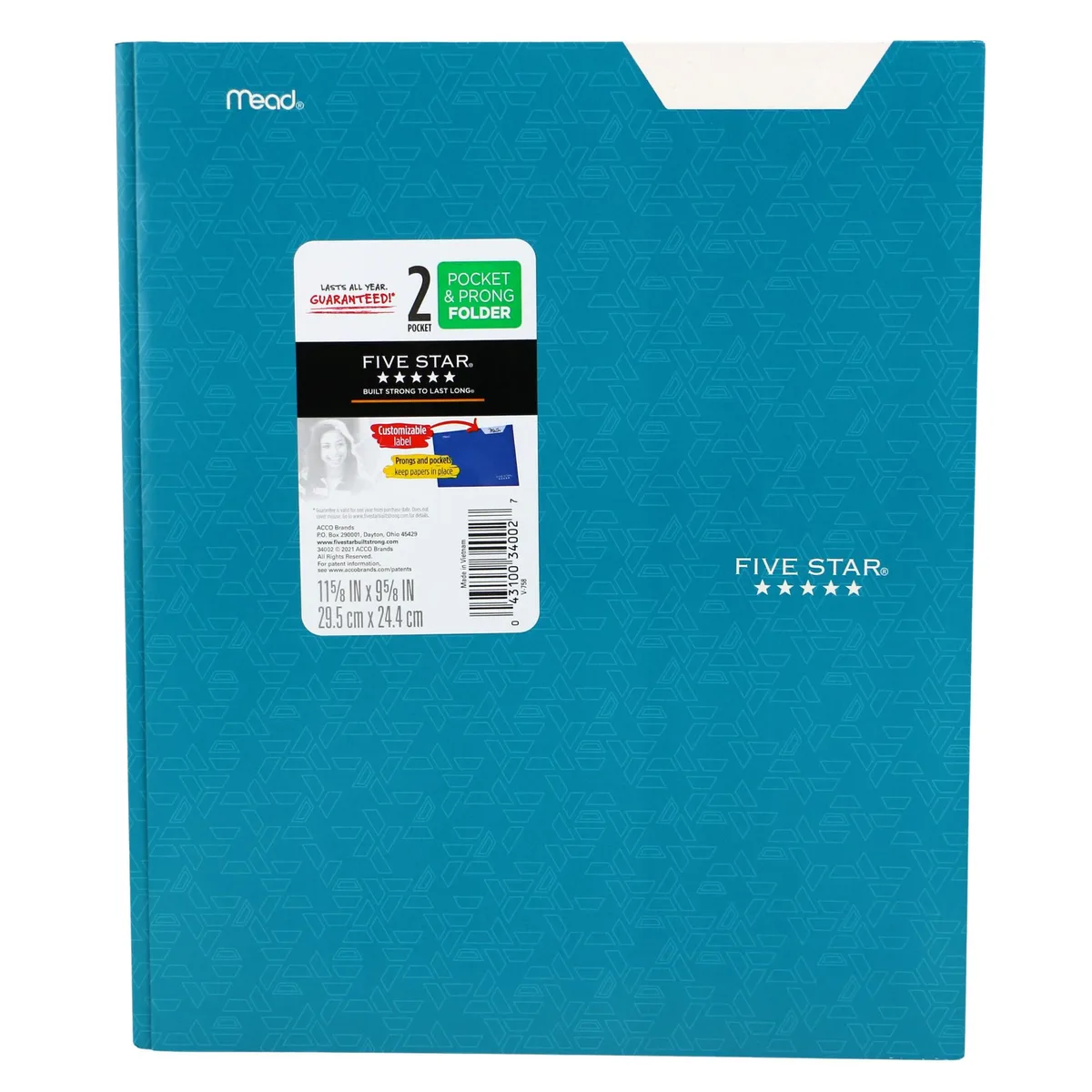 ACCO ACCO Five Star Pocket and Prong Folder Geometric Pattern Teal — product photo
