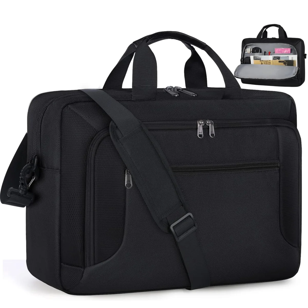 Dakuly 5590 17.3 inch laptop briefcase in dark fabric with top handles and adjustable shoulder strap