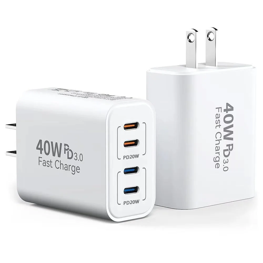  TT&amp;C XHD-PD40W01 40W USB-C charger 4-port 2-pack white — product photo