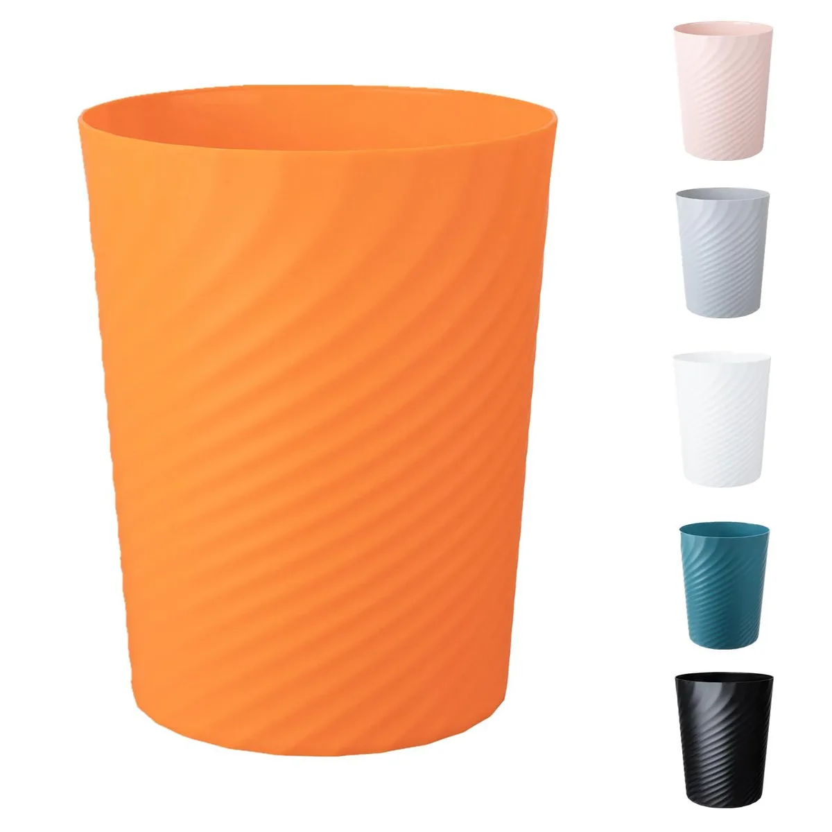 Twelve small round orange plastic wastebaskets, 1.8 gallon each