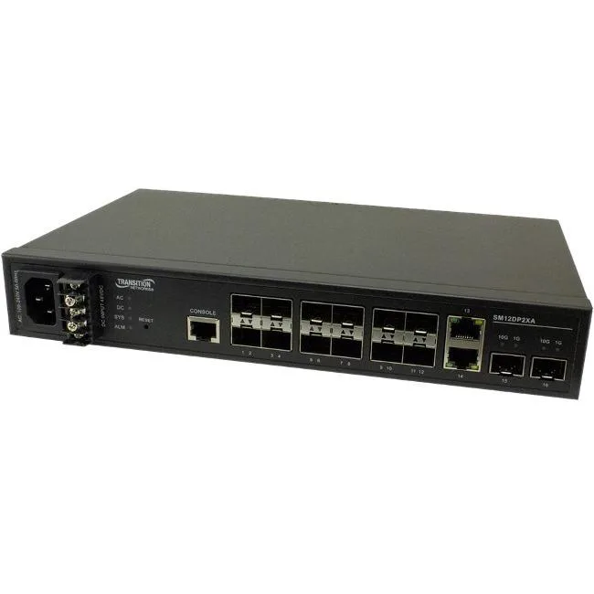 Transition Networks Transition Networks SM12DP2XA-NA 12-port 100/1000 SFP 2-port 1G/10G SFP+ 2 10/100/1000Base-T network switch — product photo