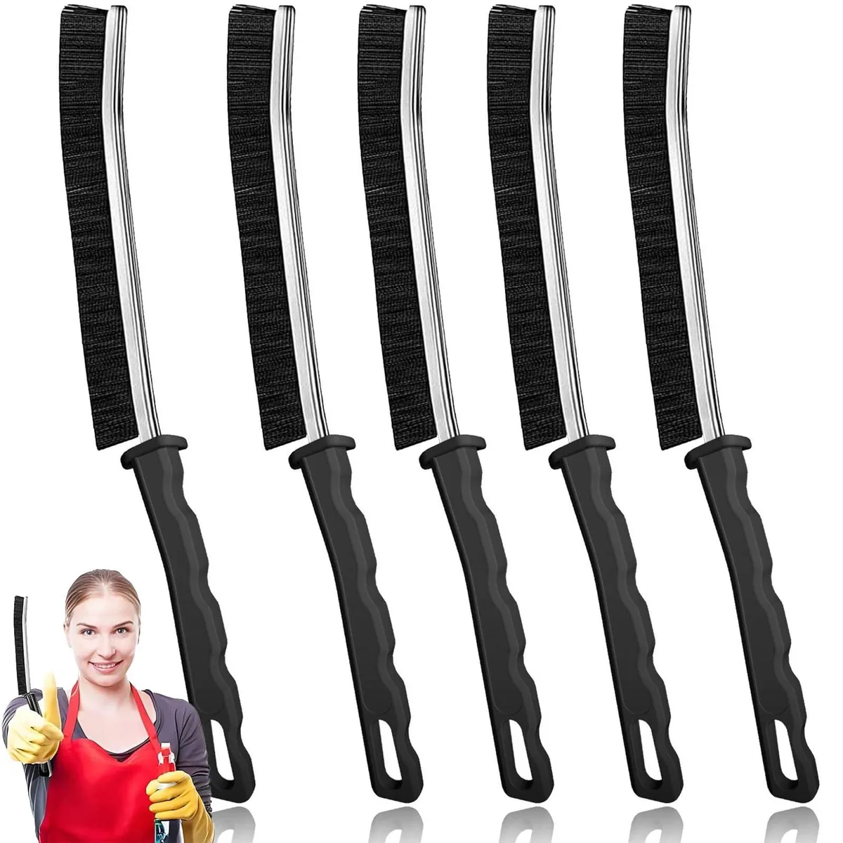 Five ultra-stiff crevice brushes with ergonomic handles