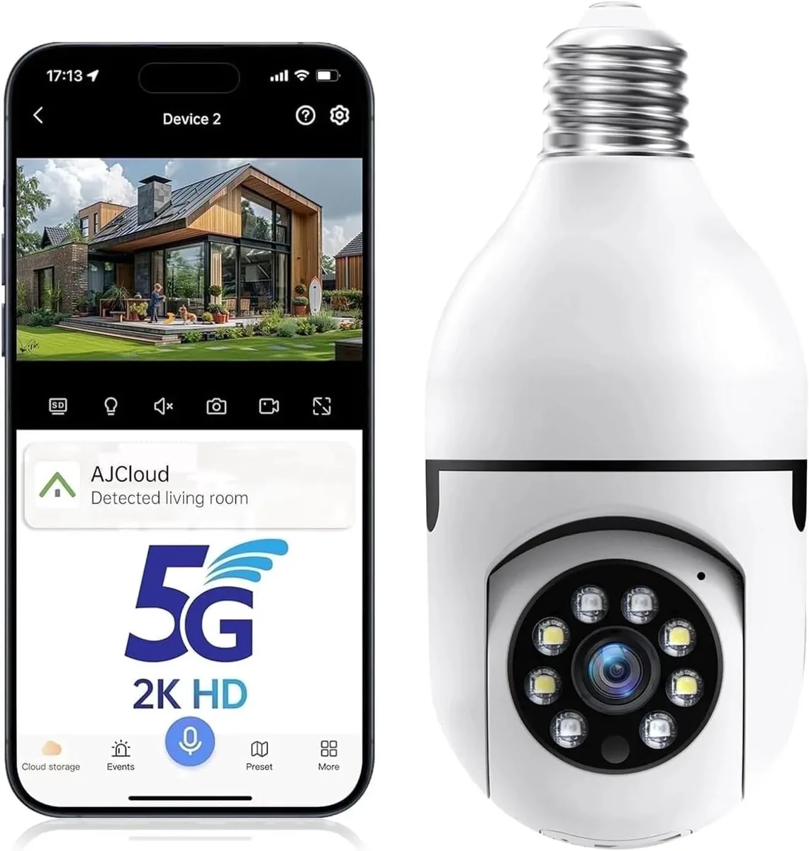 Picturesky Picturesky 5G 2.4GHz Light Bulb Camera 2K 355° 90° — product photo