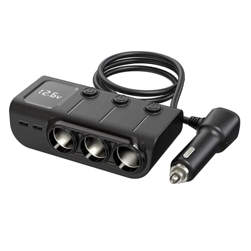 KirkasVue 8-in-1 Car Charger Adapter 120W 3 Socket 5 USB Type-C PD36W 12V/24V — product photo
