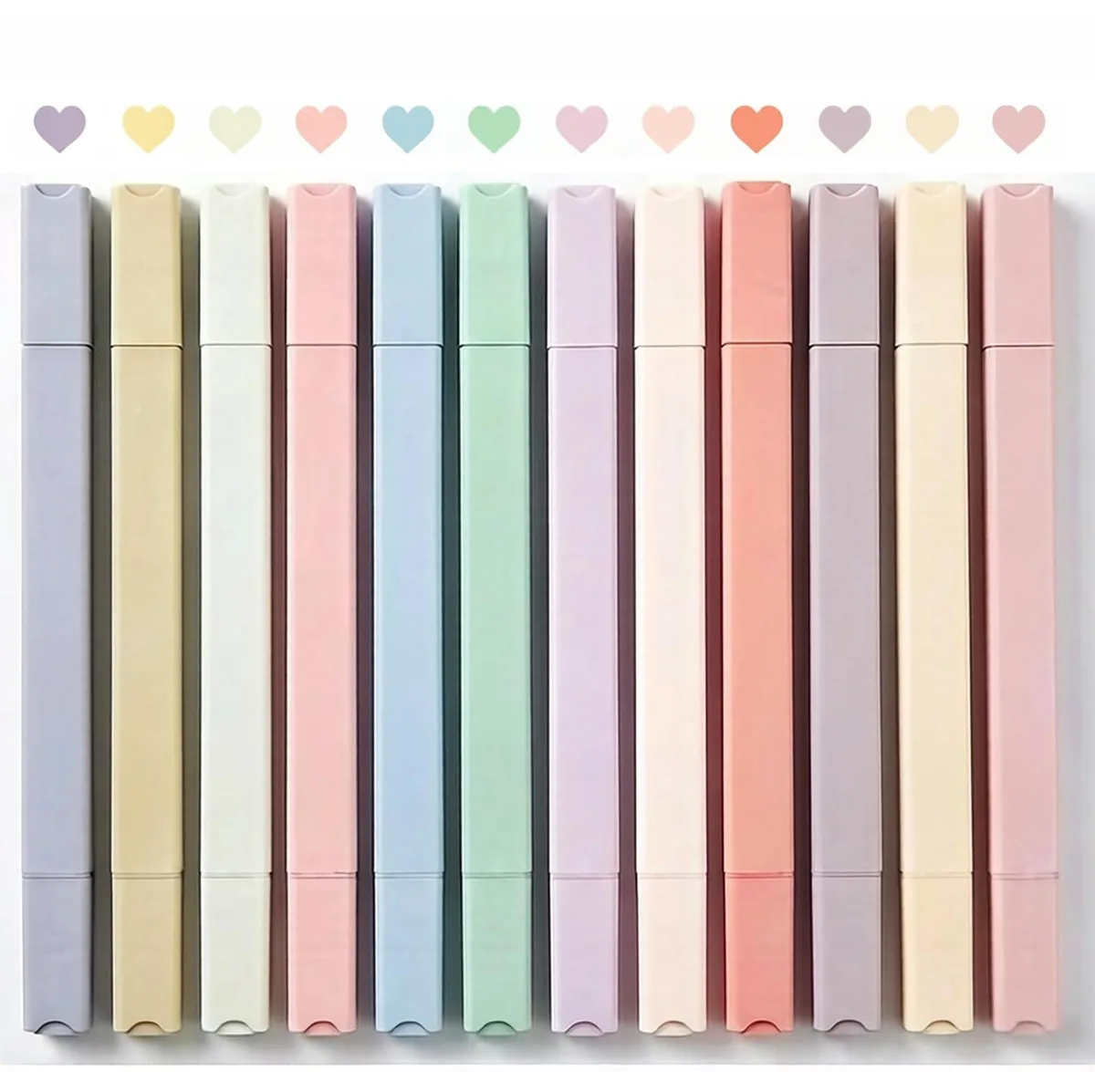 Twelve pastel double-ended highlighters in assorted colours