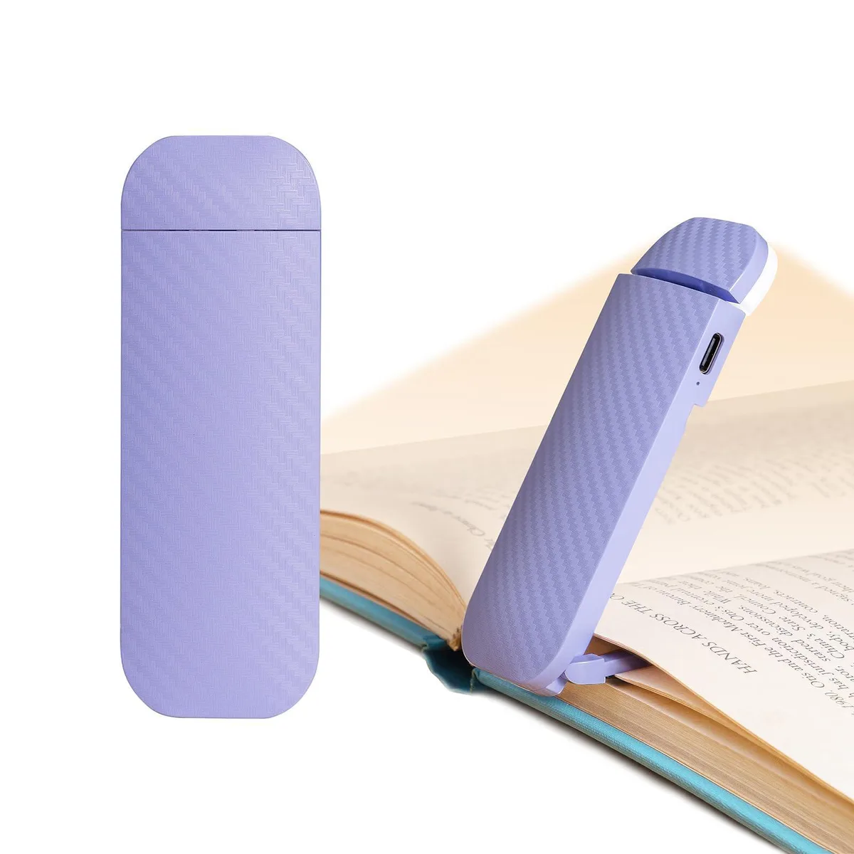 Small rechargeable clip-on book light with arched lampshade, striped finish and metal clip