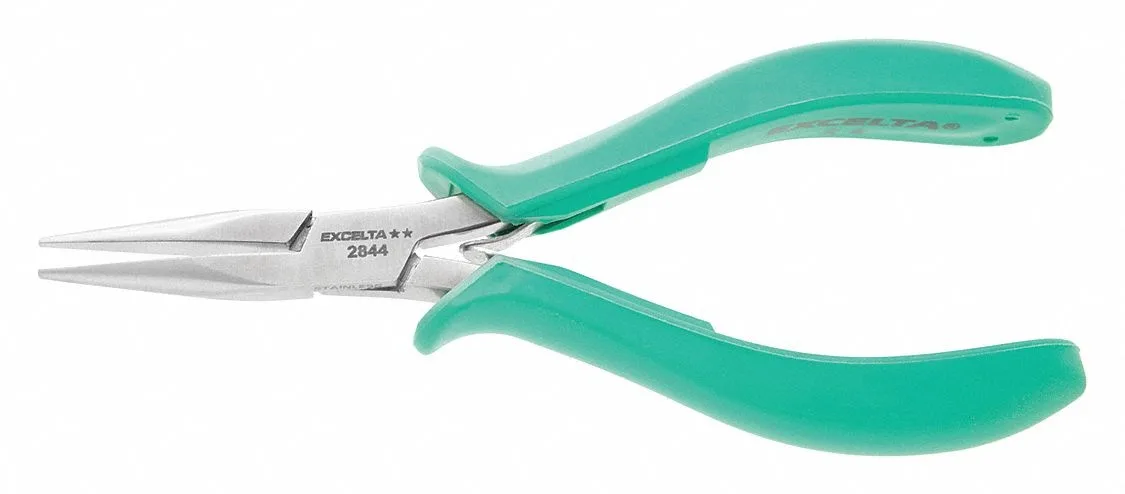 Excelta 2844 chain nose pliers with smooth teal ergonomic handles