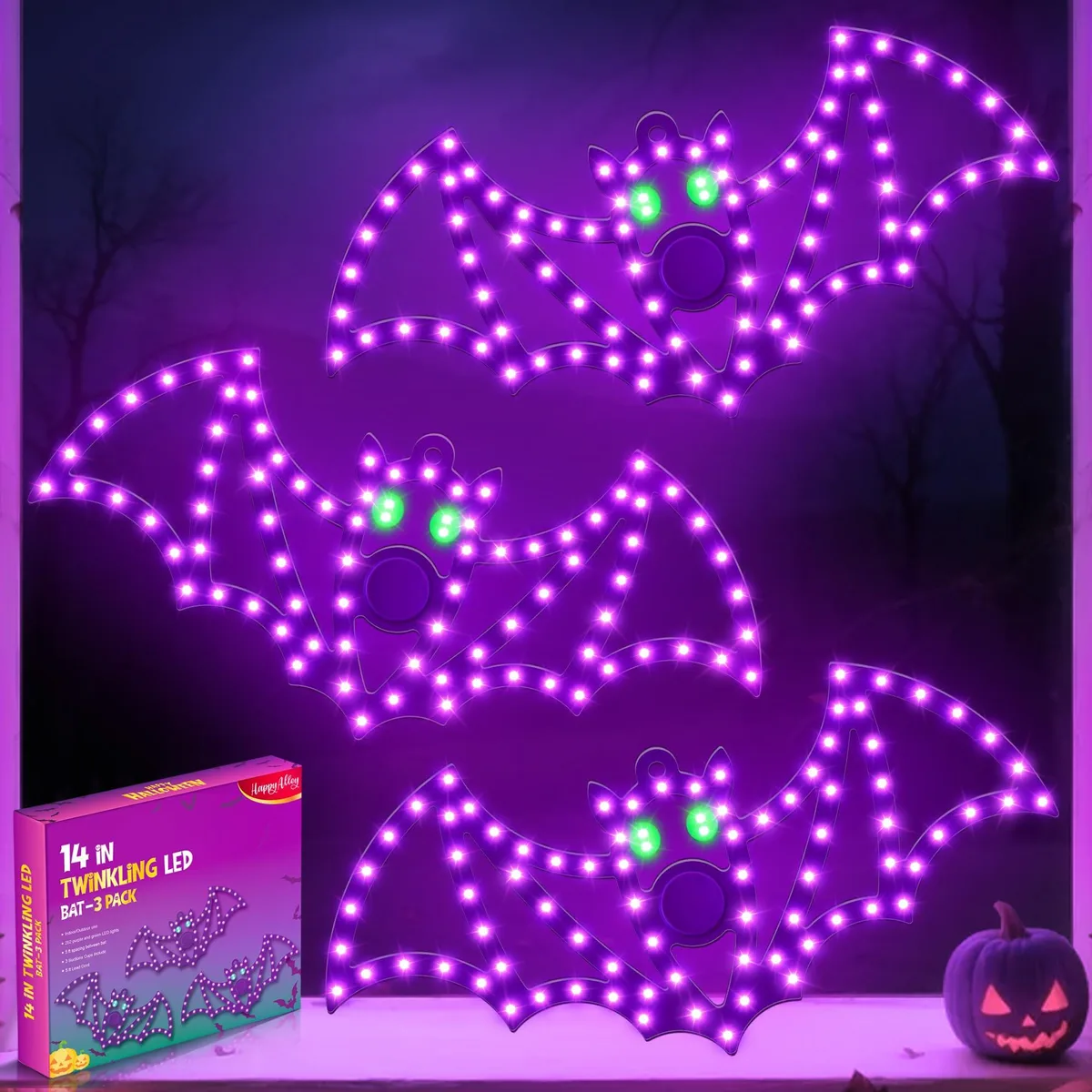 DNBeffulgent DNBeffulgent Halloween LED Bats 3 Pack 14" 252 LEDs Purple — product photo