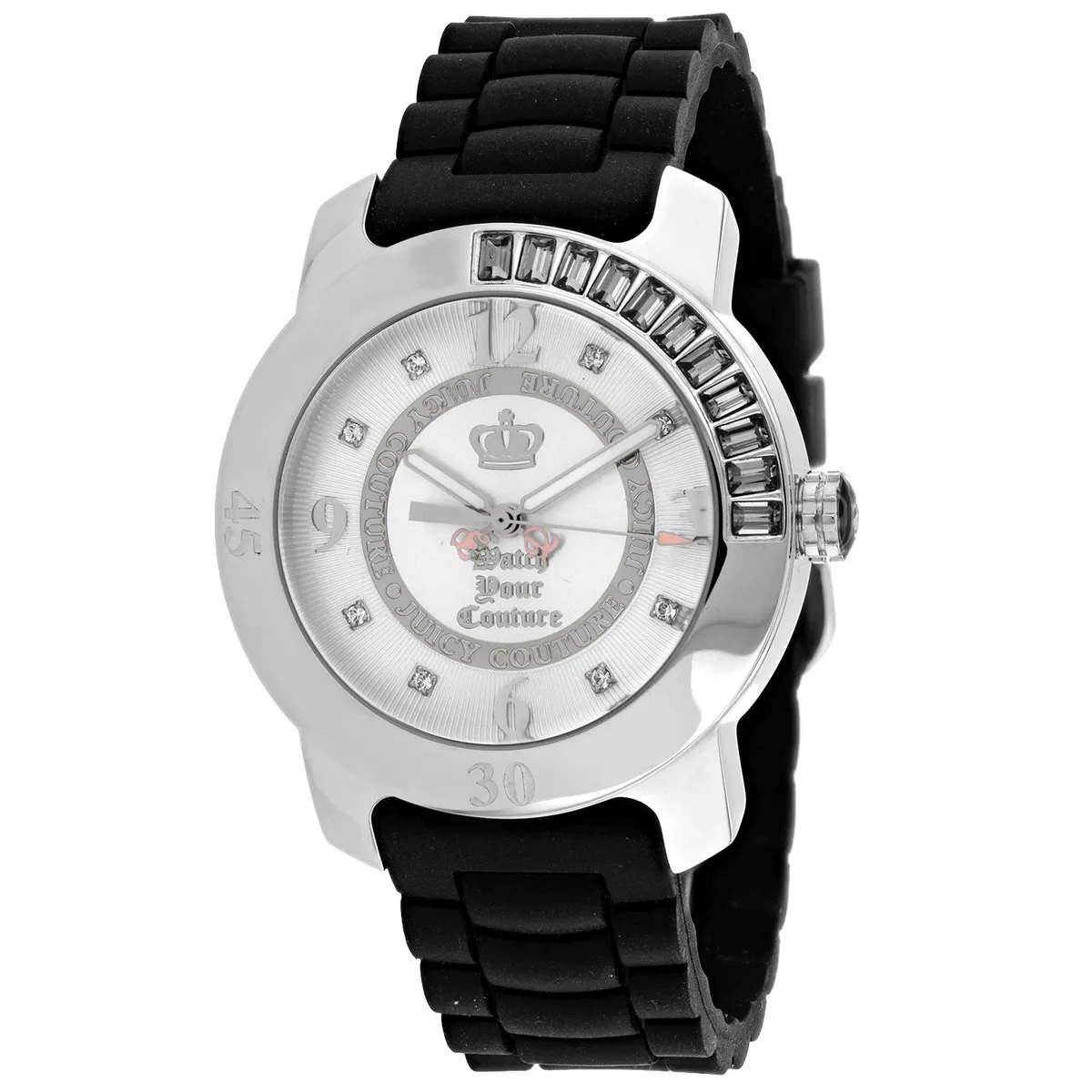 Silver dial stainless steel watch with rubber strap, model 1900546