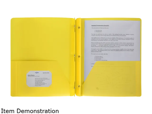 Business Source Business Source 20884 Poly Portfolio 3 Prong 2 Pkts LTR .3mil Yellow — product photo