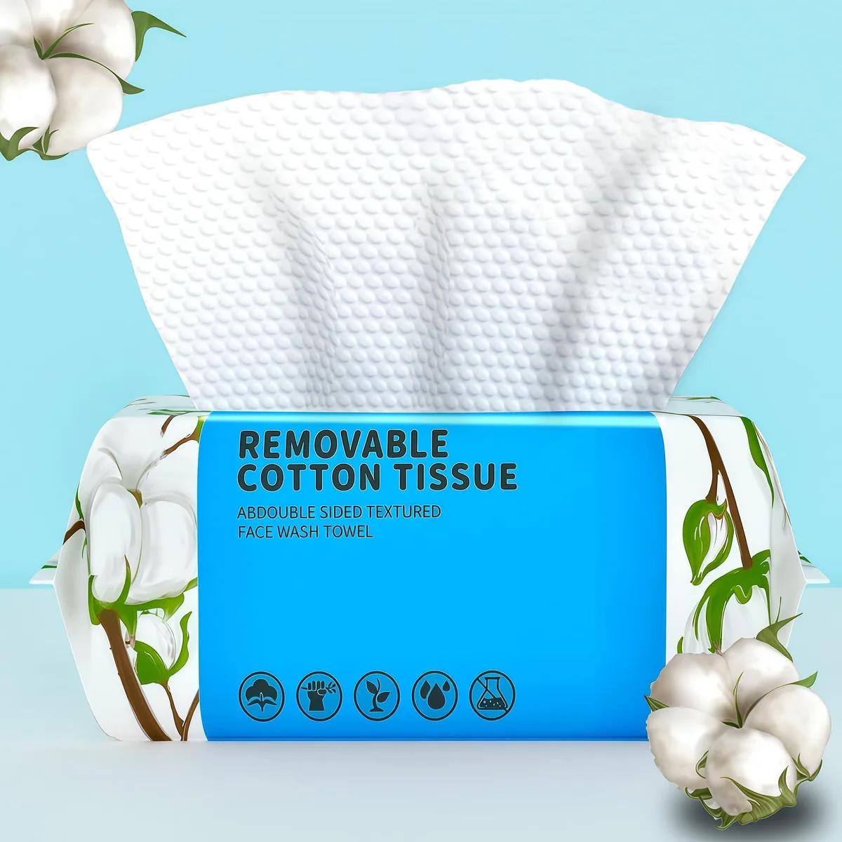Pack of 100 white cotton face towels in pop-up box