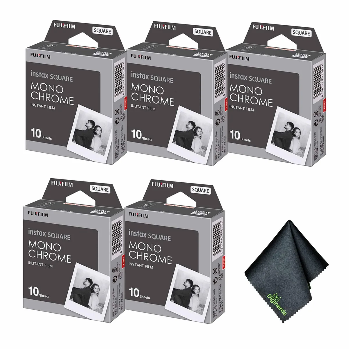 FUJIFILM FUJIFILM INSTAX SQUARE Monochrome Instant Film 5×10 Bundle with Cloth — product photo