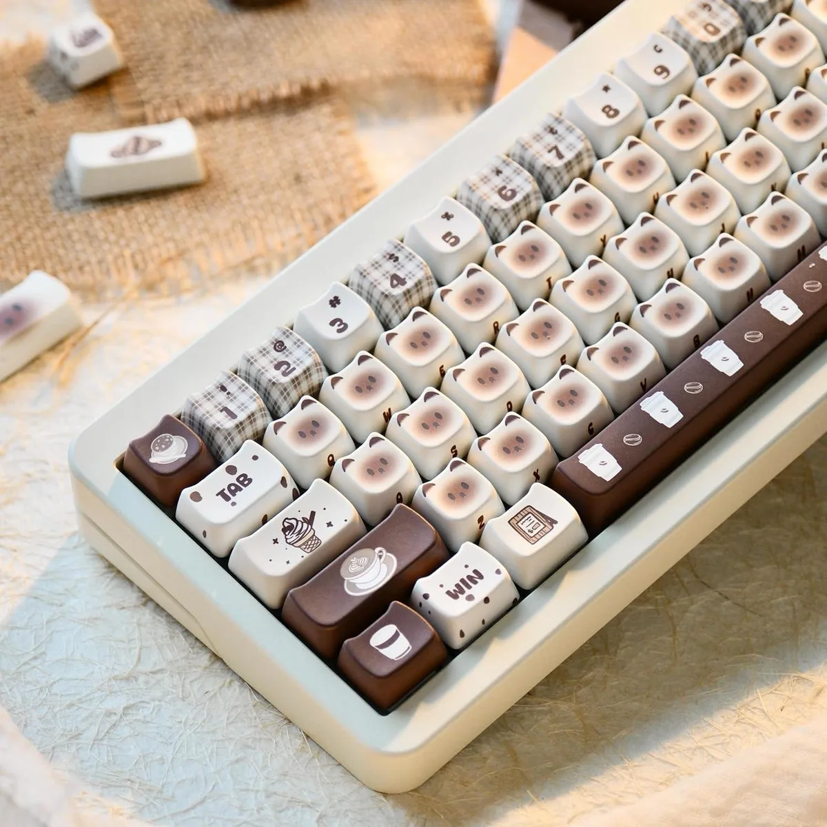 usbroway usbroway 133 Keys Coffee Theme Siamese Cat Keycaps MAO Profile PBT — product photo