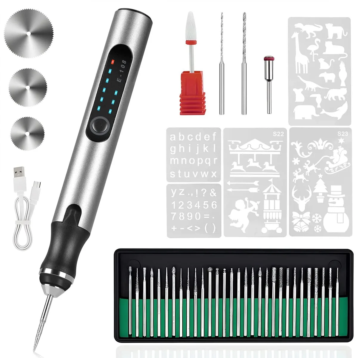 Traditions (Generic) Traditions (Generic) Electric Engraving Pen 37 Bits USB Rechargeable Cordless (Silver) 3d printers accessory — product photo