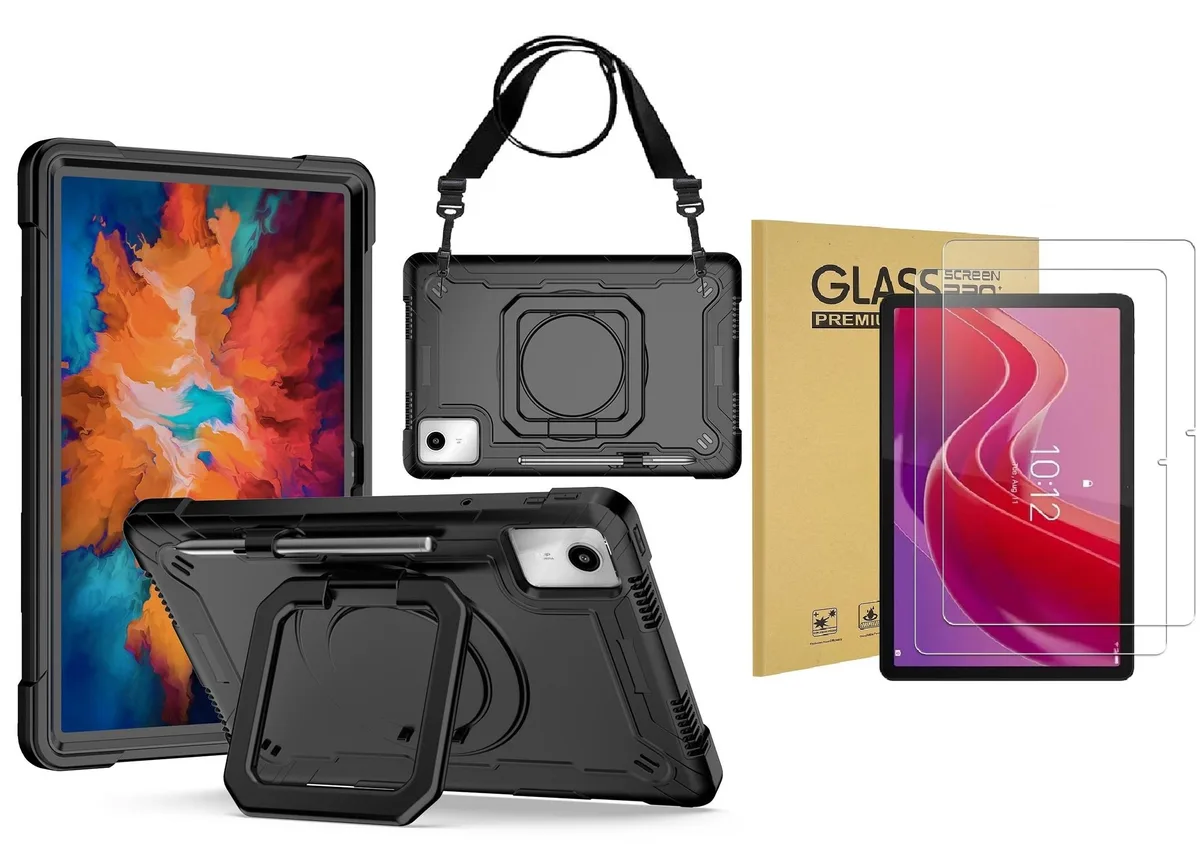 anicestore anicestore Case Lenovo Tab K11 LTE 11" 2024 360° Ring Stand Shoulder Strap 2 Glass Black/Black — product photo