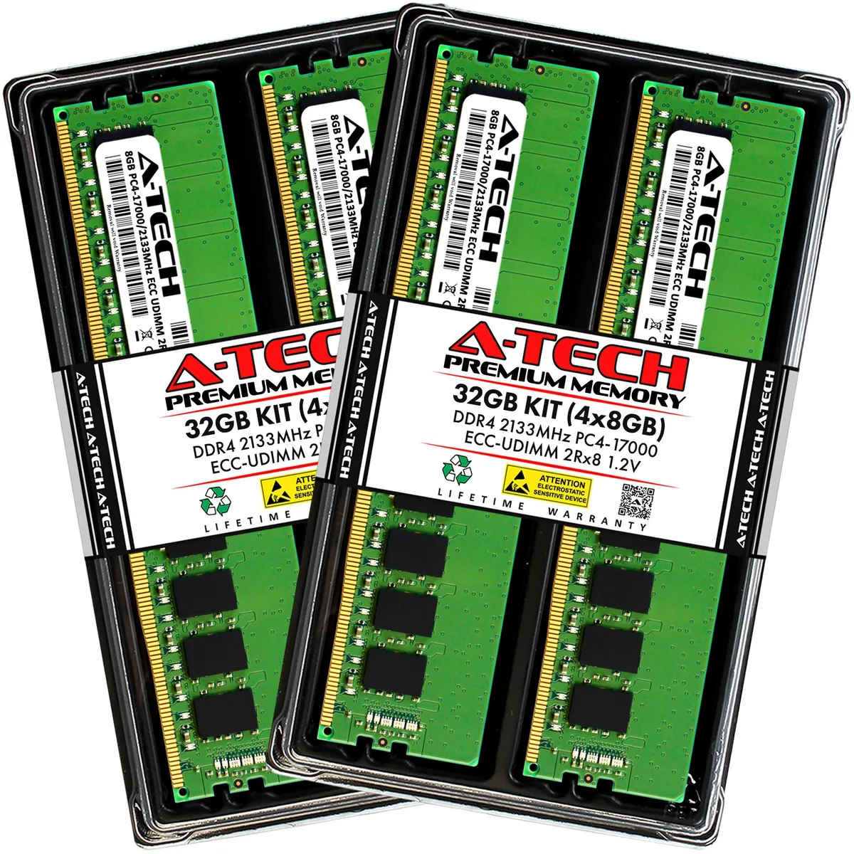 A-Tech A-Tech 32GB (4x8GB) DDR4 2133MHz ECC UDIMM 2Rx8 1.2V CL15 Server RAM — product photo