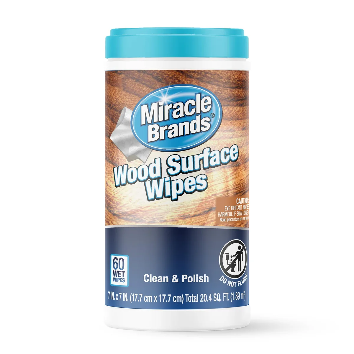 Cylindrical canister with flip-top lid containing 60 wood cleaning wipes