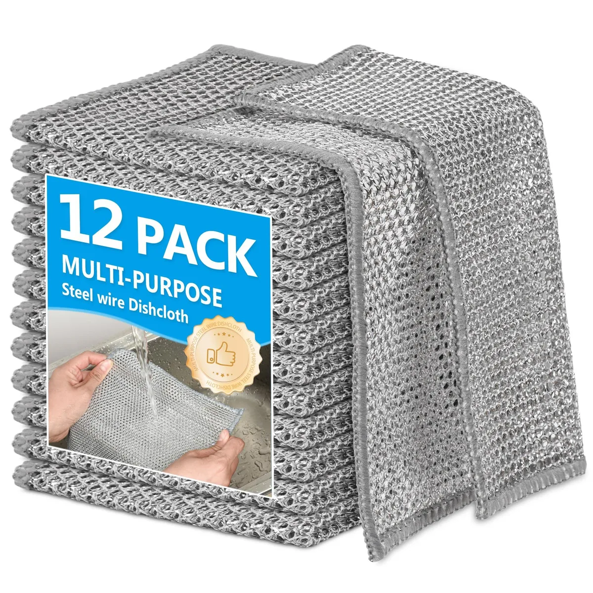 Twelve square silver wire-mesh cloths 7.87 in each, diamond weave, .5 in thick