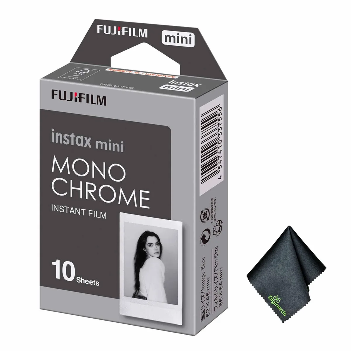 FUJIFILM FUJIFILM INSTAX MINI Monochrome Instant Film 10 Exposures with Microfiber Cleaning Cloth — product photo