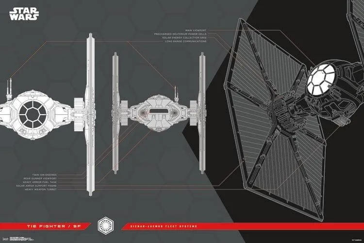 The Last Jedi TIE Fighter poster print 34 x 22 inches on heavy stock paper