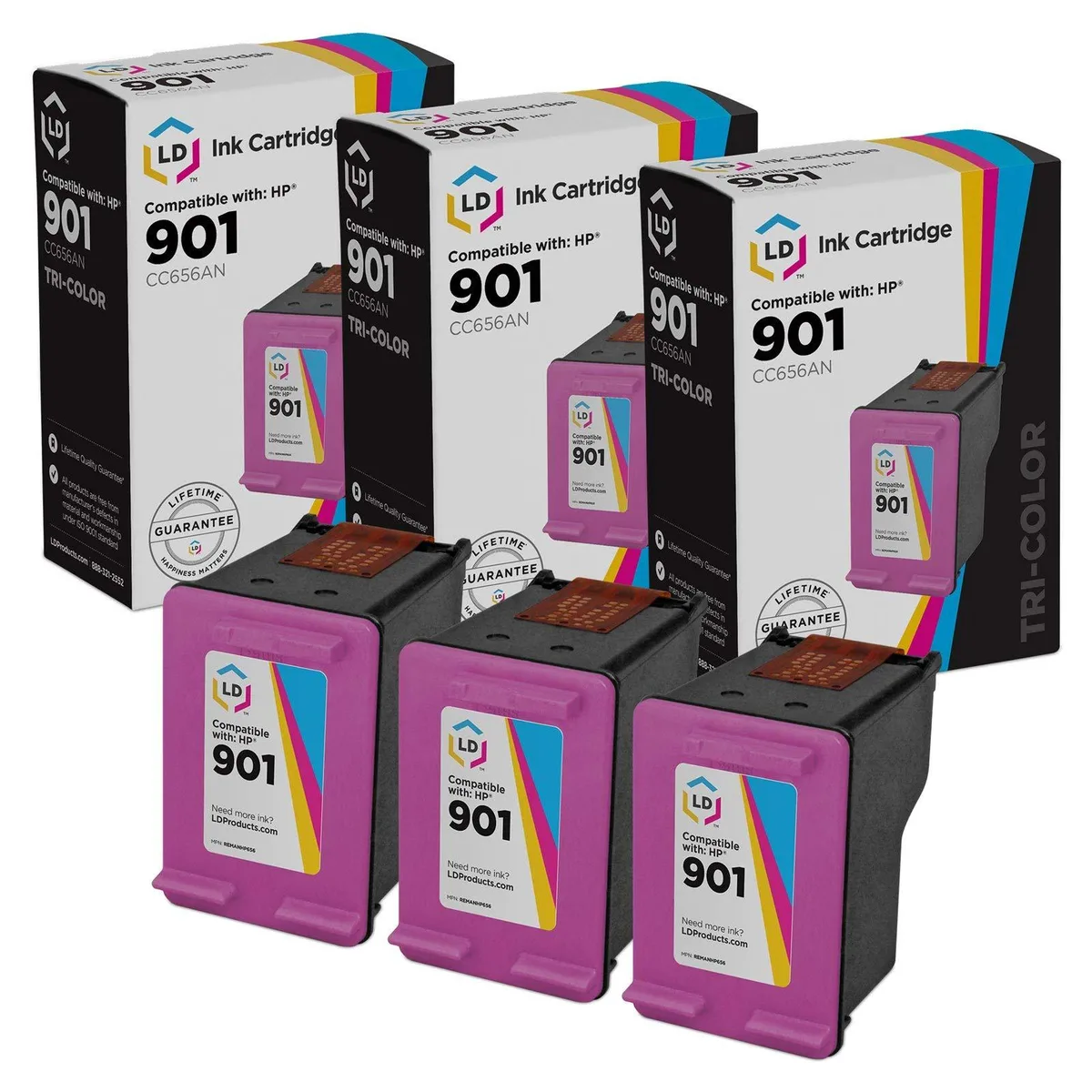 LD Products LD Products HP 901 CC656AN Color Ink Cartridge 3-Pack 360 Pages — product photo
