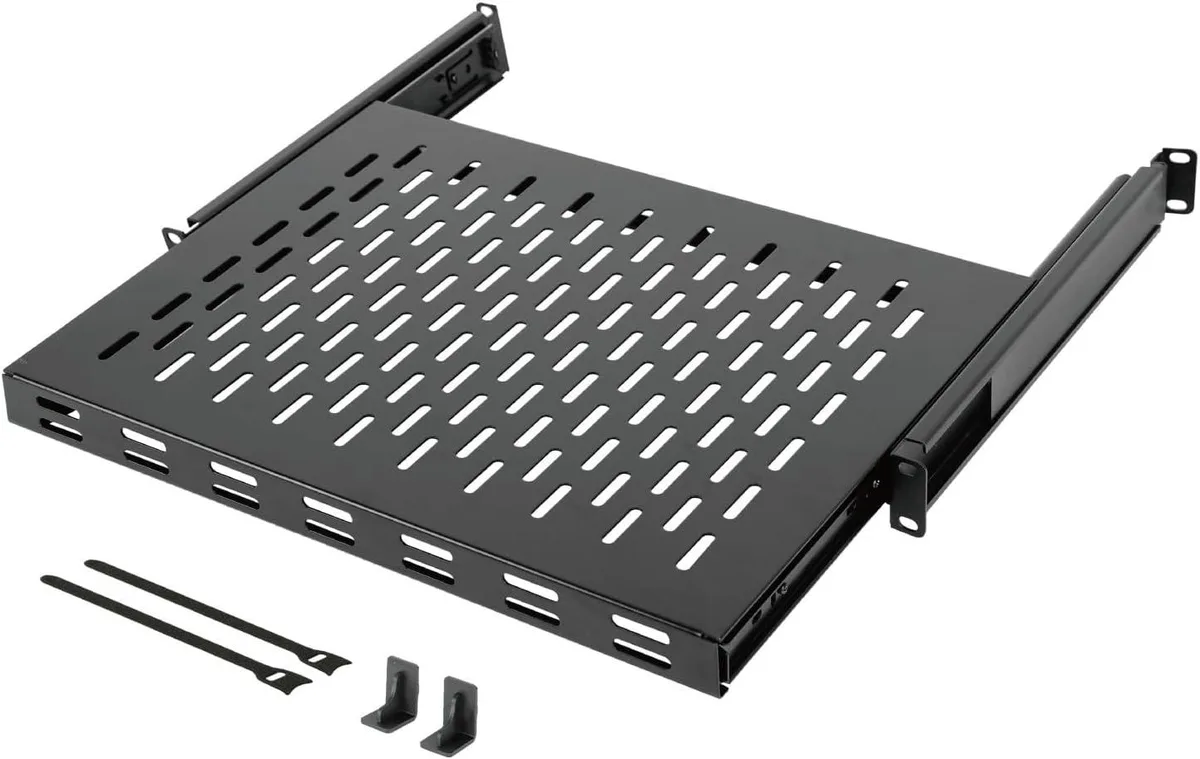 TAURKENAM TAURKENAM 1U Sliding Rack Shelf 13.8in Deep Adjustable 13.8-19.7in 110lbs Black — product photo